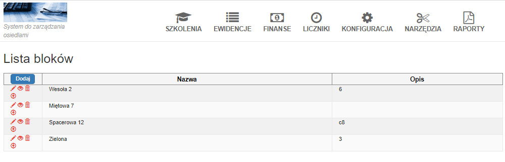 bloki dodawanie adresy osiedli
