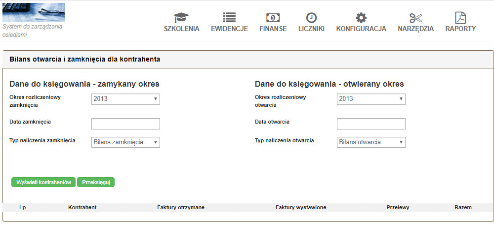 okresy rozliczeniowe dla kontrahentów