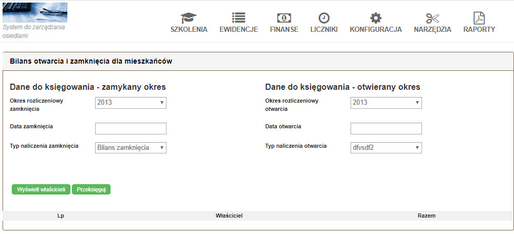okresy rozliczeniowe dla właścicieli