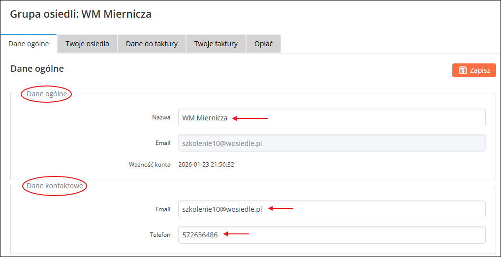 dane og&oacute;lne osiedla