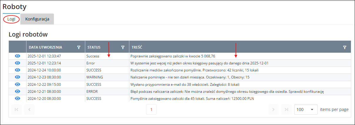 Info o statusie naliczeń