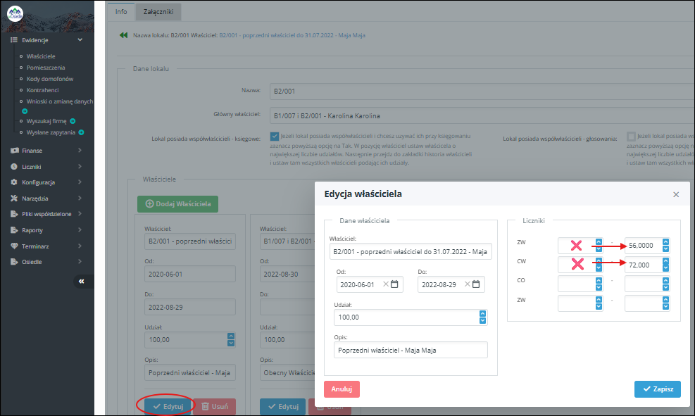 dane poprzedniego właściciela