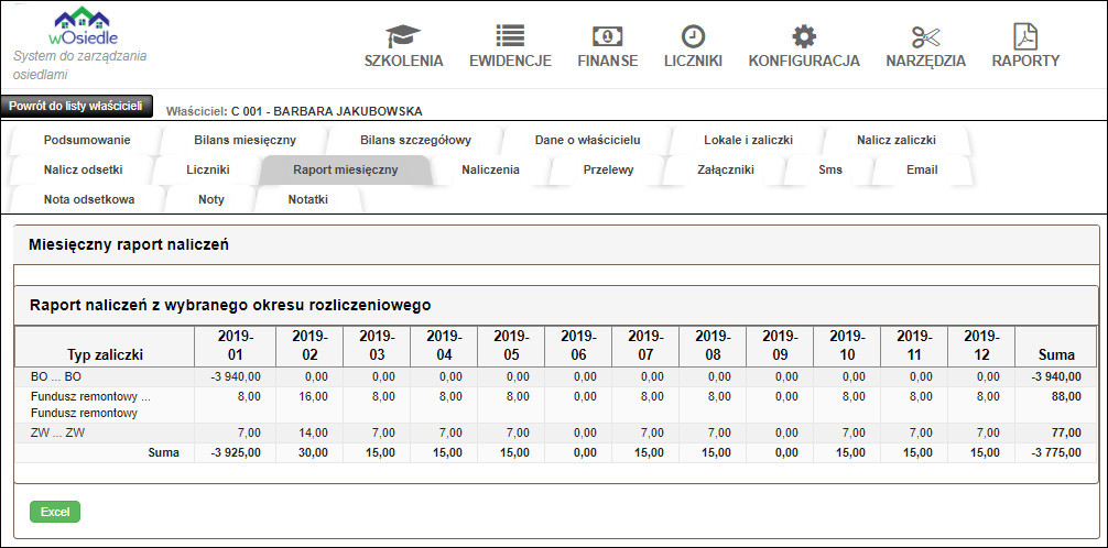 lista naliczeń miesięcznych