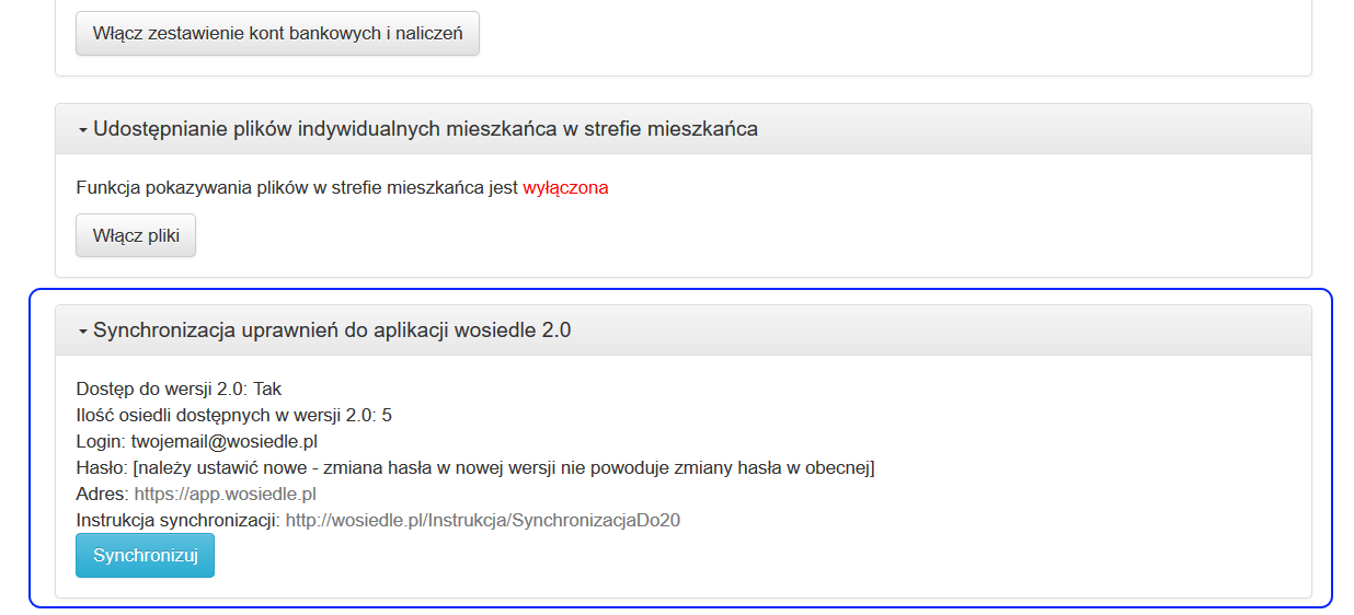 synchronizacja panel mieszkańca