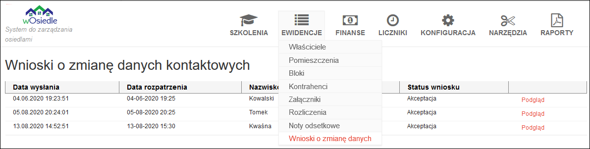 wnioski o zmiane danych mieszkańca